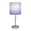 19.5" Bedside USB Port Feature Metal Table Desk Lamp Brushed Steel With Blue Fabric Shade - Creekwood Home