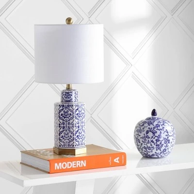 23.5" Ceramic/Metal Diana Ginger Jar Table Lamp (Includes LED Light Bulb) Blue - JONATHAN Y - Image 2