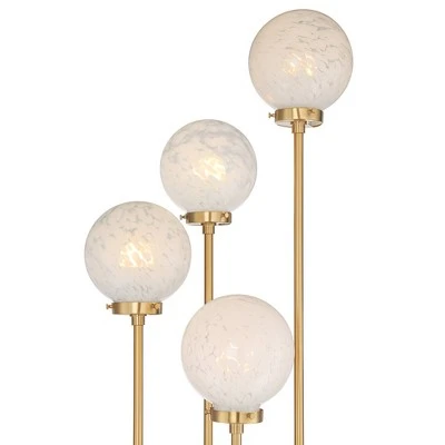 Possini Euro Design Mid Century Modern Glam Style Floor Lamp 4-Light LED 68.5" Tall Warm Gold Glass Globe Shade For Living Room House Uplight - Image 2
