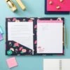 Paper Junkie Floral Clipboard Folio With Notepad, Low Profile Clip And Interior Storage Pocket, Cute Clipfolio Business Folder, 13 X 9 In