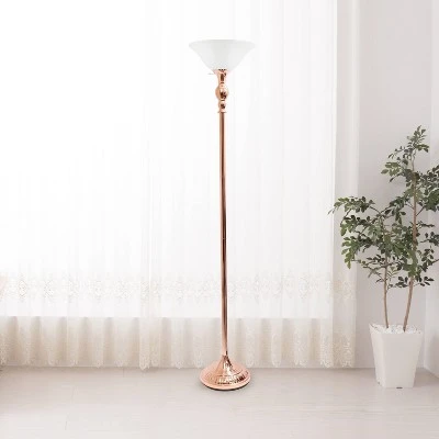 1 Light Torchiere Floor Lamp With Marbleized Glass Shade Rose Gold - Elegant Designs - Image 4