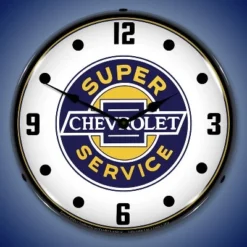 Collectable Sign & Clock | Chevrolet Super Service LED Wall Clock Retro/Vintage, Lighted