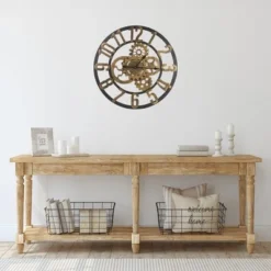 Northlight 24" Gold And Black Battery Operated Round Wall Clock With Cogs