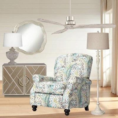 360 Lighting Vintage Shabby Chic Floor Lamp 60" Tall Antique White Washed Natural Linen Fabric Drum Shade For Living Room Reading Bedroom Office - Image 8