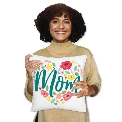 Big Dot Of Happiness Colorful Floral Happy Mother's Day - We Love Mom Party Home Decorative Canvas Cushion Case - Throw Pillow Cover - 16 X 16 Inches - Image 6