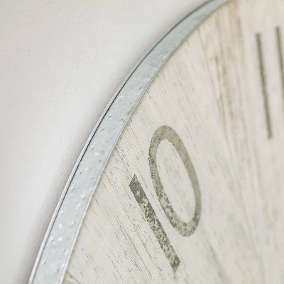Metal/Wood Spencer Transitional Wall Clock Washed Oak White - StyleCraft