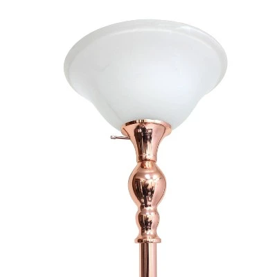 1 Light Torchiere Floor Lamp With Marbleized Glass Shade Rose Gold - Elegant Designs - Image 3