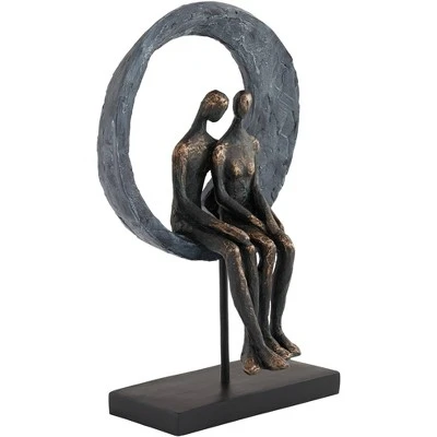 Studio 55D Abstract Couple 12" High Antique Brass Sculpture - Image 3