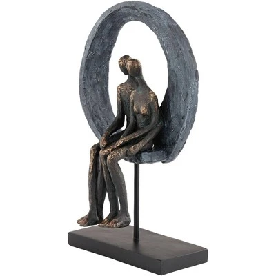 Studio 55D Abstract Couple 12" High Antique Brass Sculpture - Image 6