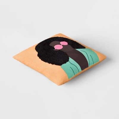 Square Woman With Pink Sunglasses Embroidered Cotton Square Throw Pillow Orange - Room Essentials™ - Image 2
