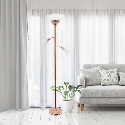 3 Light Floor Lamp With Scalloped Glass Shade Rose Gold - Elegant Designs - Image 4