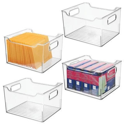 MDesign Large Plastic Home Office Desk Storage Organizer Bin, 4 Pack - Clear - Image 9