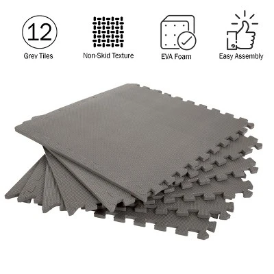 Foam Flooring Tiles - 12-Pack Interlocking EVA Foam Pieces - Non-Toxic Floor Padding For Playroom Gym Or Basement By Stalwart (Gray) - Image 3