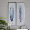 Set Of 2 Canvas Bird Feathers Framed Wall Arts With Silver Frames Blue - Olivia & May