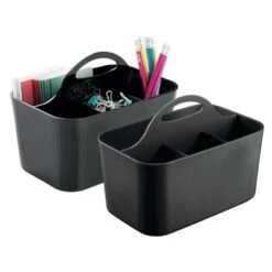 MDesign Plastic Office Storage Organizer Caddy Tote, Small, 2 Pack