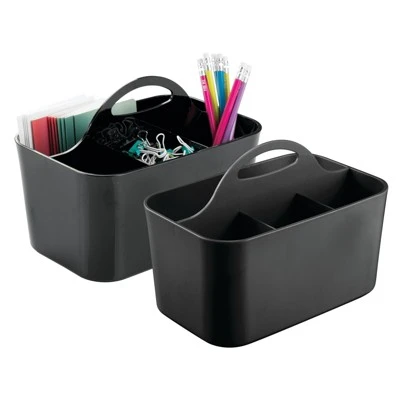 MDesign Plastic Office Storage Organizer Caddy Tote, Small, 2 Pack