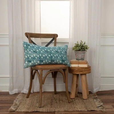 14"x26" Oversized Dandelions Lumbar Throw Pillow Cover Teal Blue - Rizzy Home - Image 4