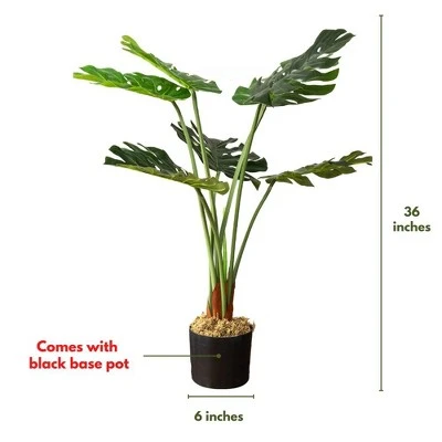 Forever Leaf 36" Artificial Monstera Plant In Black Pot, Indoor Artificial Plant For Home Decor - Image 5