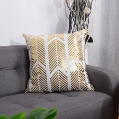PiccoCasa Gold Geometric Pattern Modern Square Throw Pillow Cover Gold White 18"x18"