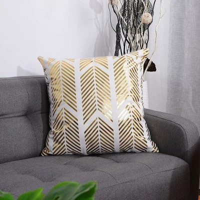 PiccoCasa Gold Geometric Pattern Modern Square Throw Pillow Cover Gold White 18"x18"