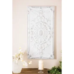 Metal Scroll Wall Decor With Embossed Details White - Olivia & May