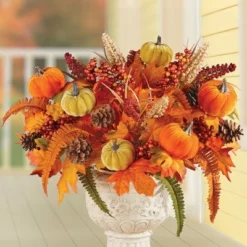 Collections Etc Artificial Autumn Harvest Pumpkin Bushes - Set Of 3 12 X 12 X 15