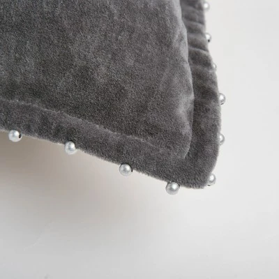 22"x22" Oversize Solid Velvet Pearl With Silver Beads Square Throw Pillow - Rizzy Home