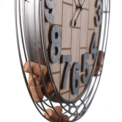 Wooden And Metal Wall Clock With Wine Cork Storage Brown - StyleCraft - Image 4