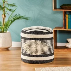 Lucknow Boho Handcrafted Fabric Cylinder Pouf - Christopher Knight Home