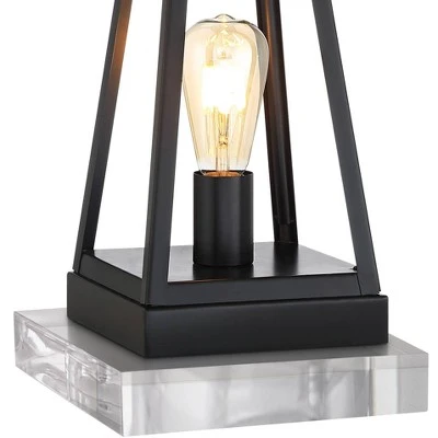 Franklin Iron Works Kacey Modern Table Lamps Set Of 2 With Square Risers 26 3/4" High Dark Metal USB Charging Port Nightlight Oatmeal Shade For Desk - Image 3