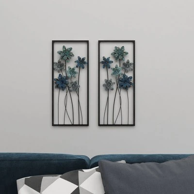 Metal Floral Wall Decor With Black Frame Set Of 2 Gray - Olivia & May - Image 13