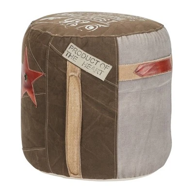 Canvas Pouf With Star Motif Brown - Olivia & May - Image 3