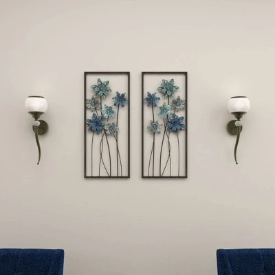 Metal Floral Wall Decor With Black Frame Set Of 2 Gray - Olivia & May - Image 15