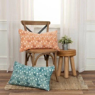 14"x26" Oversized Dandelions Lumbar Throw Pillow Cover Teal Blue - Rizzy Home - Image 5