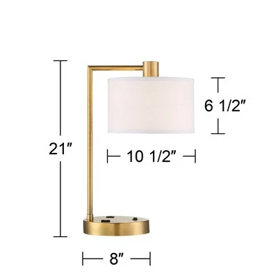 360 Lighting Colby Modern Desk Lamp 21" High Antique Gold With USB And AC Power Outlet In Base White Linen Drum Shade For Bedroom Living Room Desk - Image 8