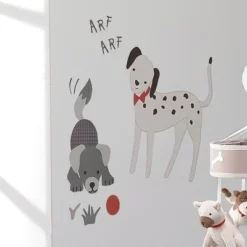 Lambs & Ivy Bow Wow Gray/Beige Dog/Puppy With Doghouse Wall Decals/Stickers