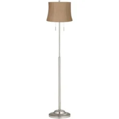 360 Lighting Abba Modern Floor Lamp Standing 66" Tall Brushed Nickel Silver Natural Burlap Fabric Drum Shade For Living Room Bedroom Office House Home
