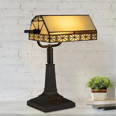 Hastings Home Tiffany Style Bankers LED Desk Lamp – 16" High, Dark Brown