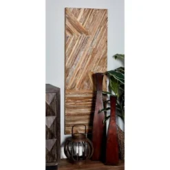Reclaimed Wood Geometric Handmade Linear Wall Decor Brown - Olivia & May
