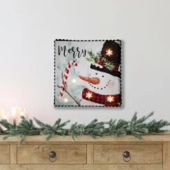 Northlight 12" LED Lighted 'Merry' Snowman Christmas Canvas Wall Art