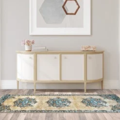 Distressed Medallion Traditional Border Indoor Area Rug Or Runner Rug By Blue Nile Mills