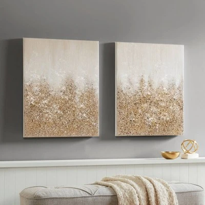 (Set Of 2) 22" X 28" Glimmer Hand Brush Embellished Canvas Gold - Image 3