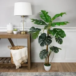 Northlight Real Touchâ„¢ Artificial Monstera Artificial Plant In A White Textured Pot - 4.25'