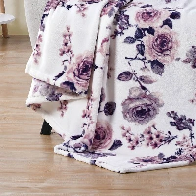 50"x70" Oversized Lively Rose Plush Throw Blanket Purple/Pink - VCNY Home - Image 2