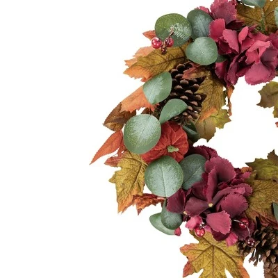 Northlight Orange And Burgundy Fall Harvest Artificial Floral And Pinecone Wreath, 22-Inch - Image 2