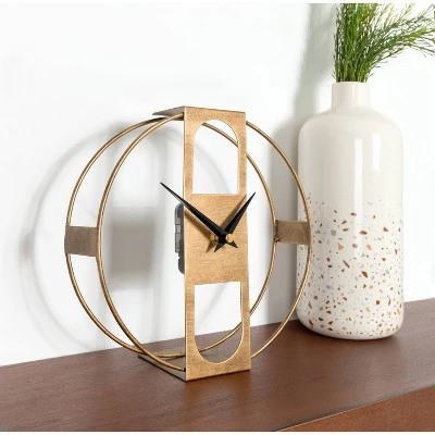 8" X 8" Urgo Numberless Metal Tabletop Clock Gold - Kate & Laurel All Things Decor - Image 7