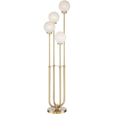 Possini Euro Design Mid Century Modern Glam Style Floor Lamp 4-Light LED 68.5" Tall Warm Gold Glass Globe Shade For Living Room House Uplight - Image 8