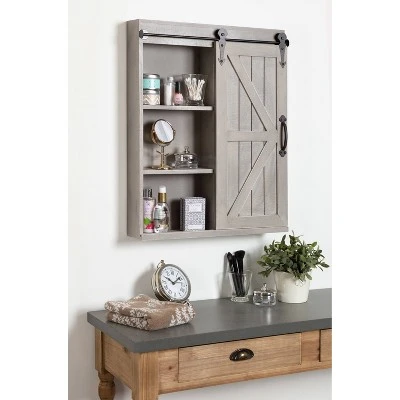 Decorative Wood Wall Storage Cabinet With Vanity Mirror Rustic Gray - Kate & Laurel All Things Decor - Image 3
