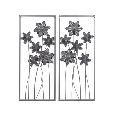 Metal Floral Wall Decor With Black Frame Set Of 2 Gray - Olivia & May - Image 6