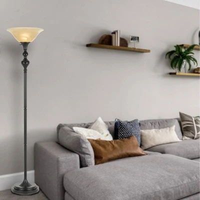 71" 3-way Metal Floor Torchiere Lamp With Glass Shade Dark Bronze - Cal Lighting - Image 2